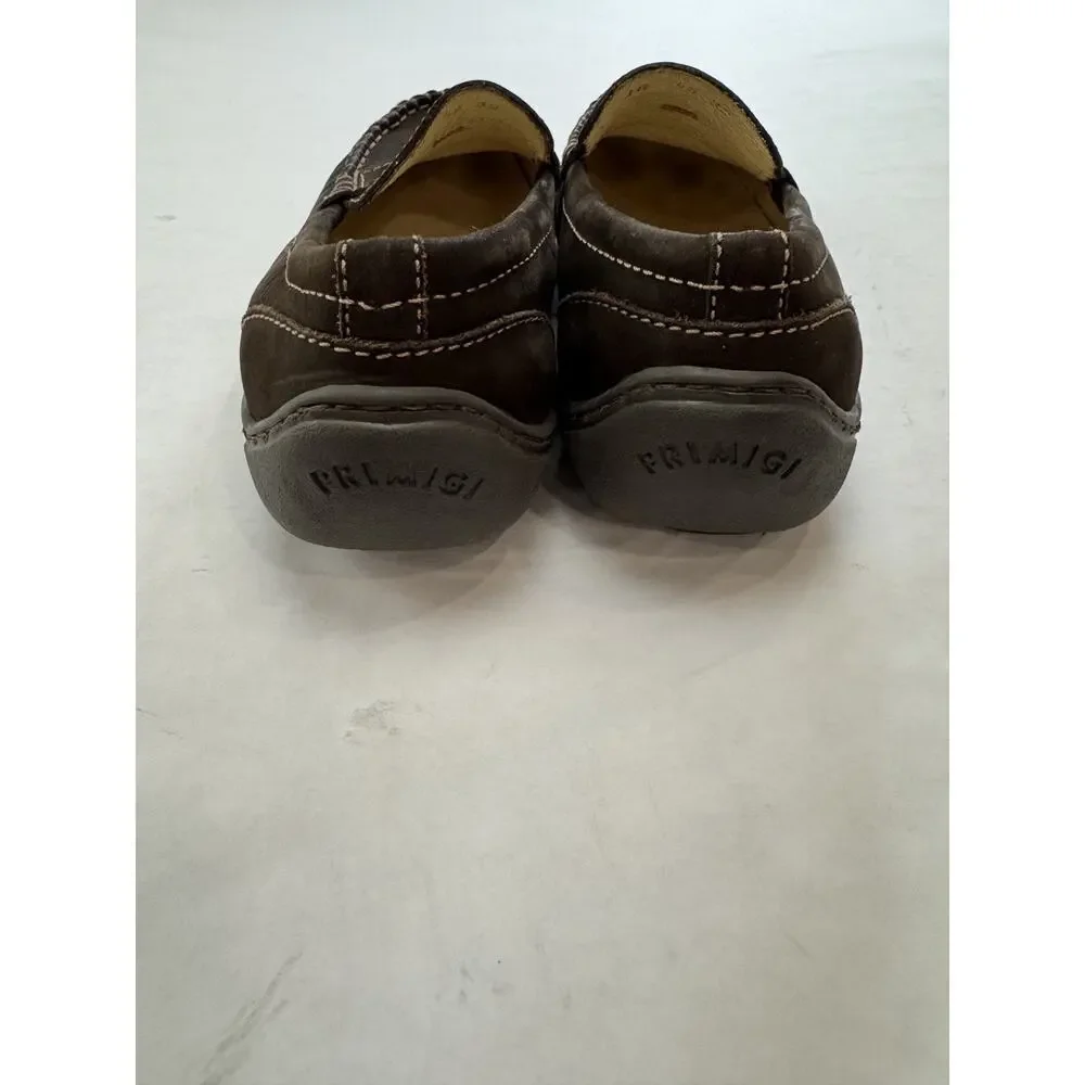 Primigi Boys Suede Loafers Preppy Casual Nubuck Brown Italian Leather Size 13.5